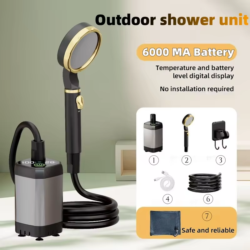 Portable Camping Shower - Draagbare elektrische buitendouche, kampeerdoucheset, lange batterijduur,