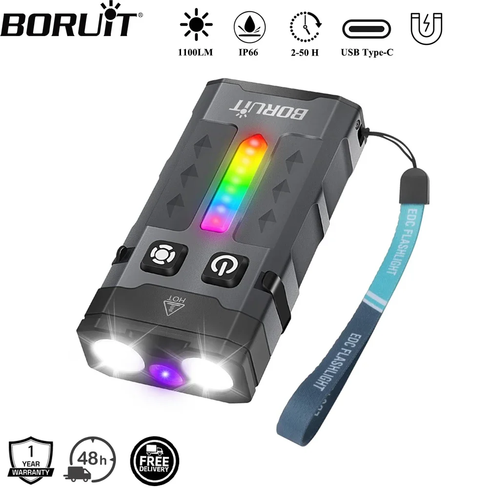 Outdoor Camping Glamping - BORUiT EV20 1100LM EDC UV-sleutelhanger LED-zaklamp