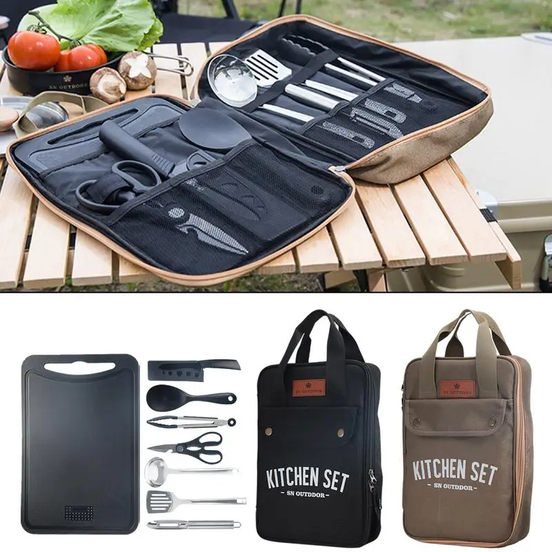 Outdoor Camping Dining Set - 8-delige campingkeukenset, draagbare outdoor reisgerei, roestvrijstalen