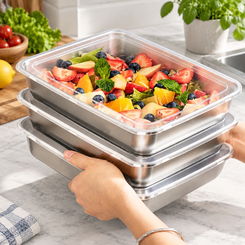 Outdoor Camping Food - Set van 3 roestvrijstalen voedselbewaarcontainers met